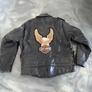 Leather Jacket, Harley Davidson Motorcycle, Fox Creek Leather Jacket
